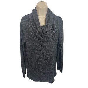 Gibson Women’s XS Cowlneck Oversized Tunic Top Black Marl Hi Low Hem